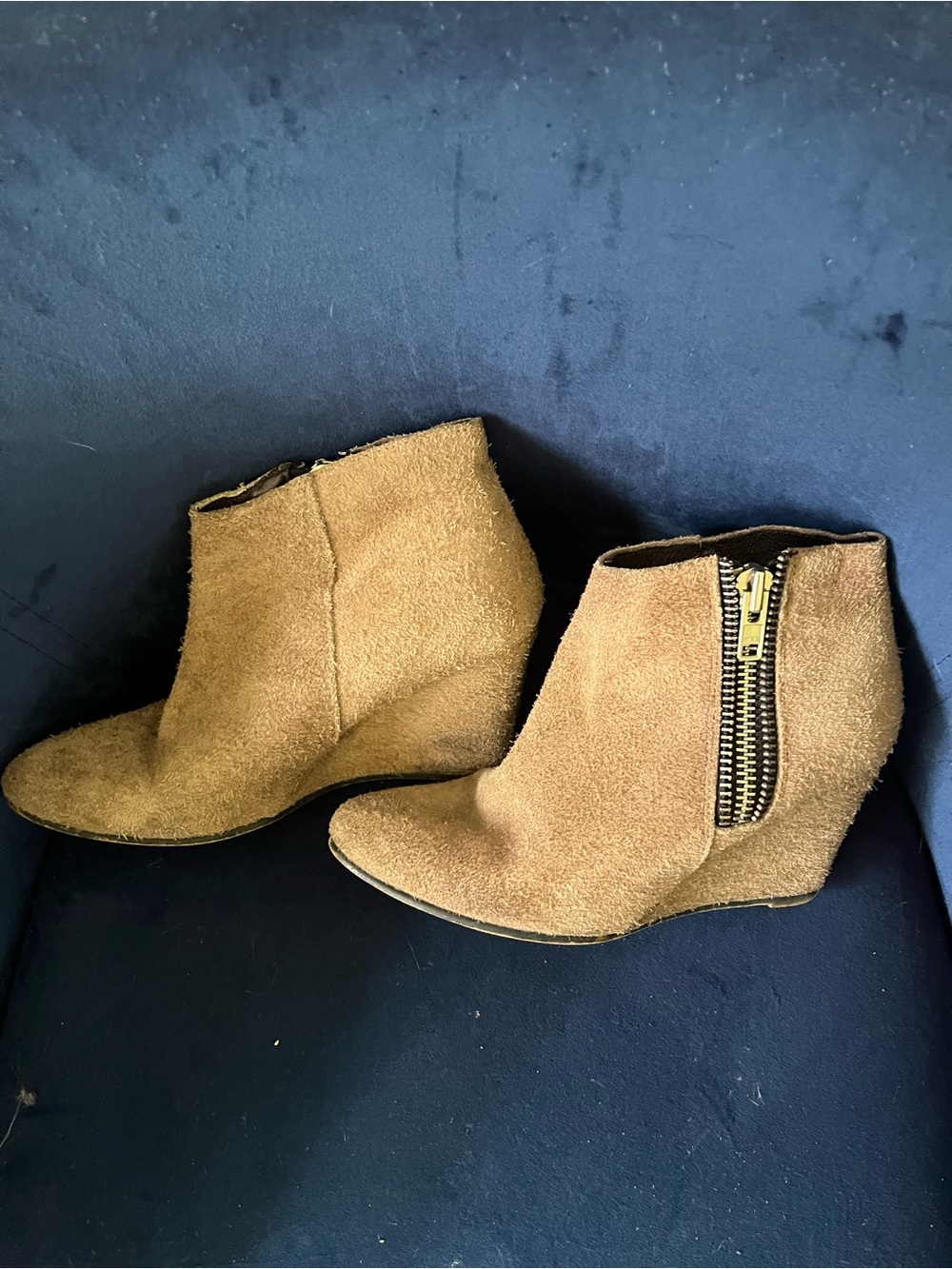 Free People Suede Wedge Ankle Booties in Tan with Side Zip